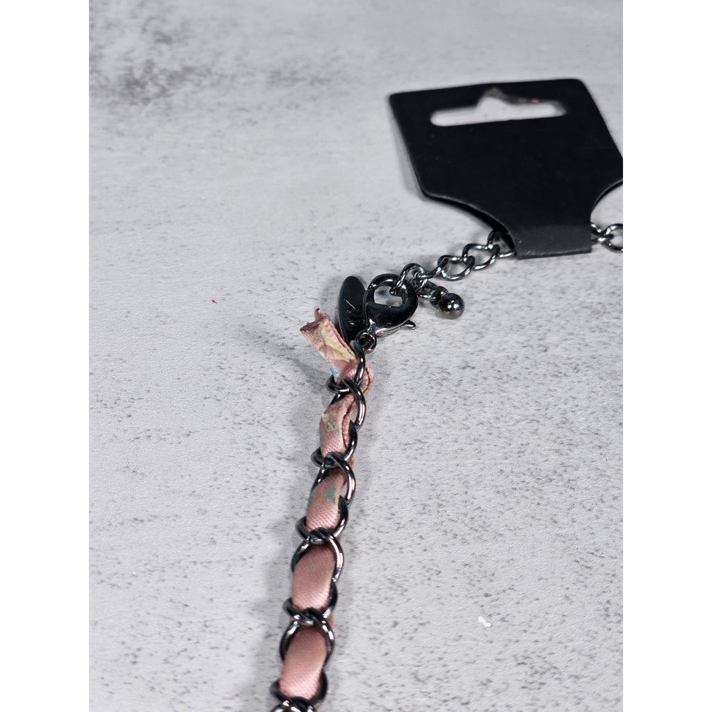 Vintage Pink Beaded Cluster Necklace with Ribbon Chain Detail