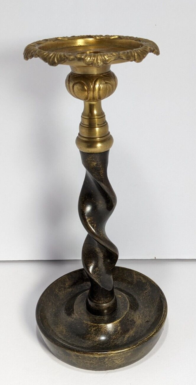 Vintage Brass Twist Candlestick Holder – 10.5" Tall Brass Taper Holder, Rustic