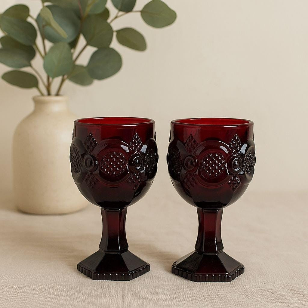 Vintage Avon Cape Cod Ruby Red Wine Goblets Set of 2 1970s Glassware
