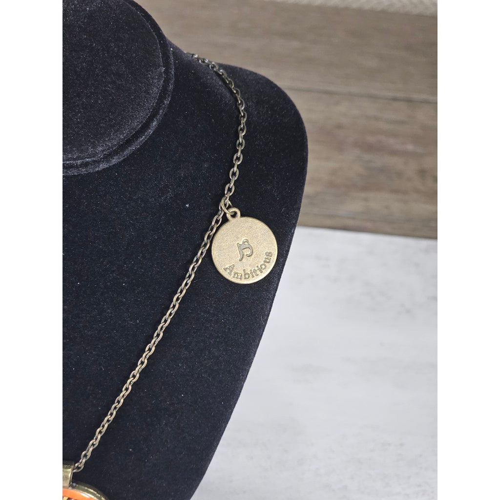 Vintage Oval Art Pendant Necklace Boho Goat Image Brass Tone