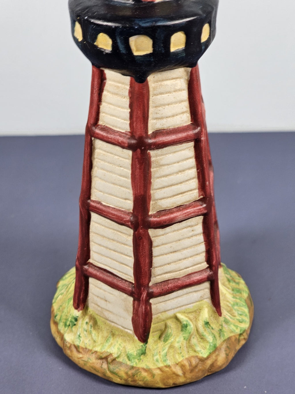 Vintage Ks Collection Beige Wood Design Red Stripe Design Lighthouse 6" Tall C