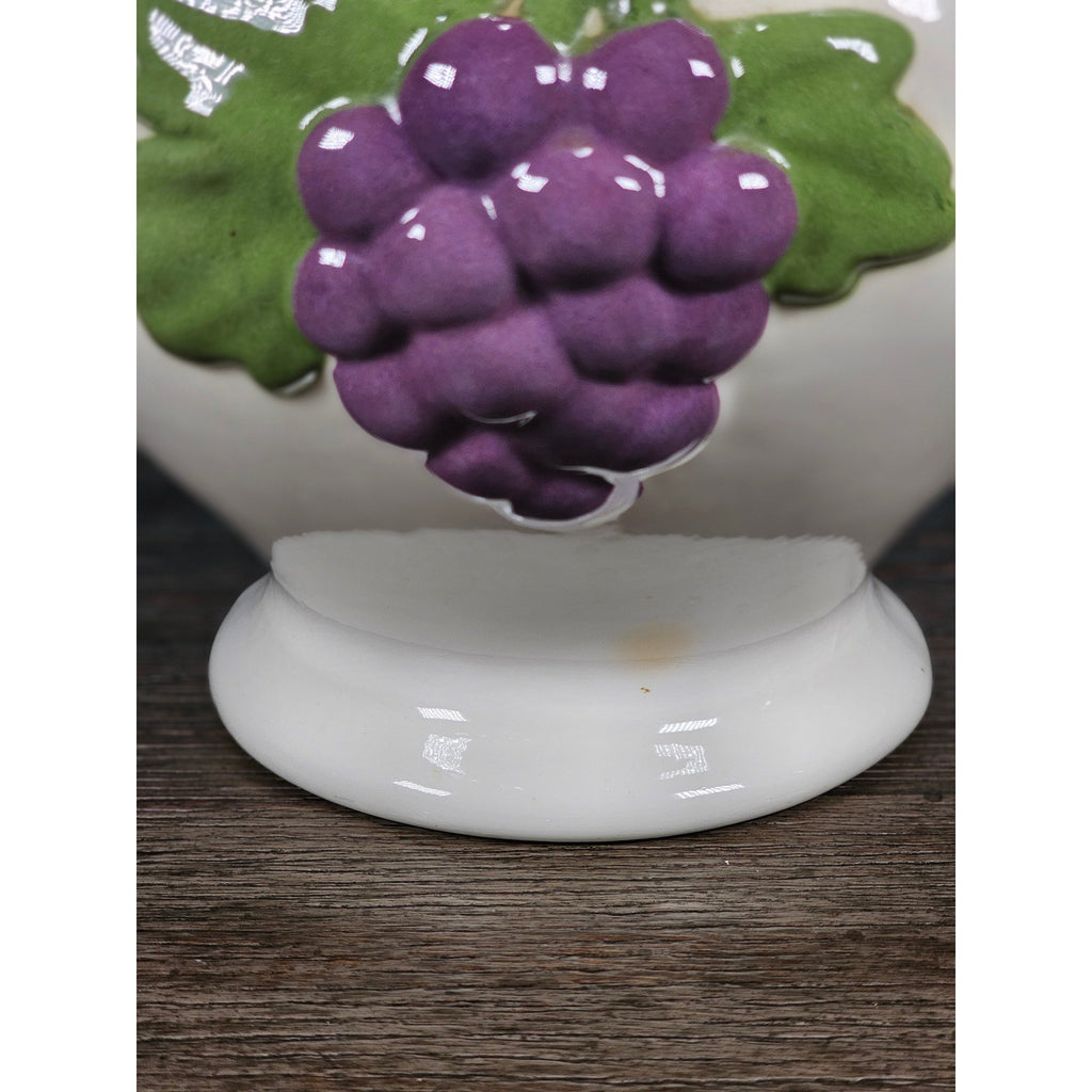 Vintage Ceramic Pitcher with Grape Design | White Pottery Vase Creamer