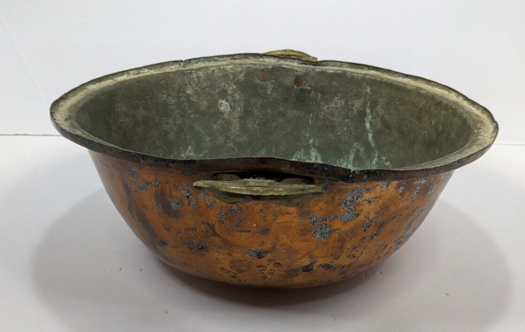 Vintage Copper Plated Pot With Cast Brass Handles