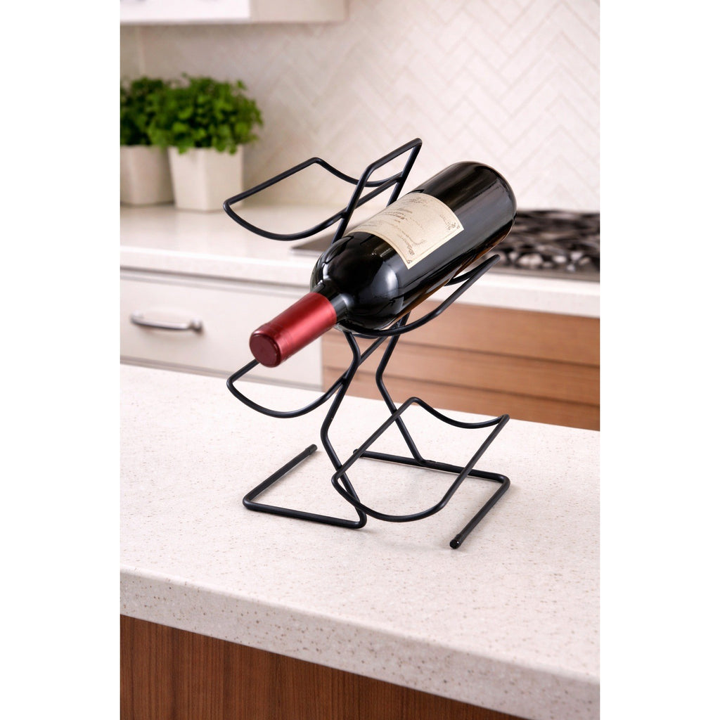 Modern Black Metal Wine Bottle Holder Tabletop Rack Holds 4 Bottles