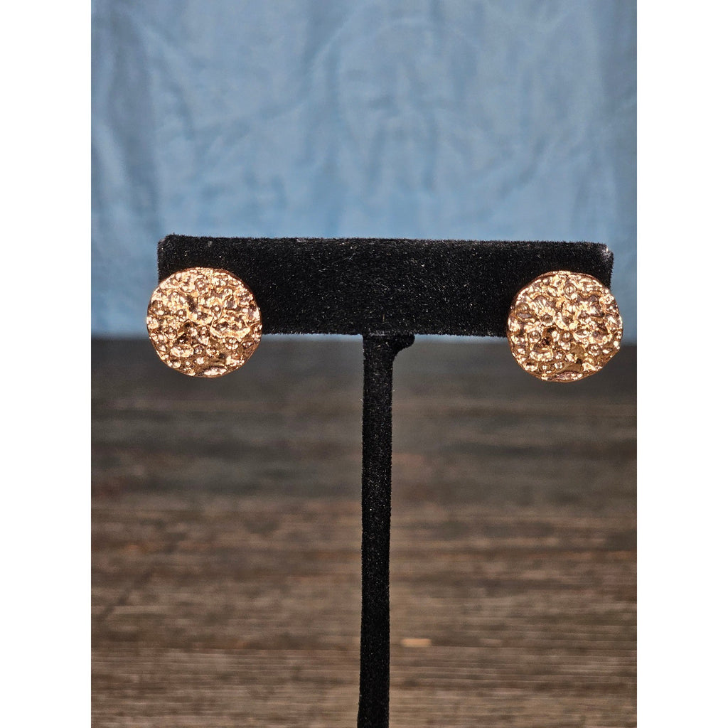 Textured Gold Tone Round Stud Earrings Vintage Style Minimal Earrings