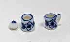 Dollhouse Tea Set with Blue White Floral Ceramic 1:12 Scale Miniature