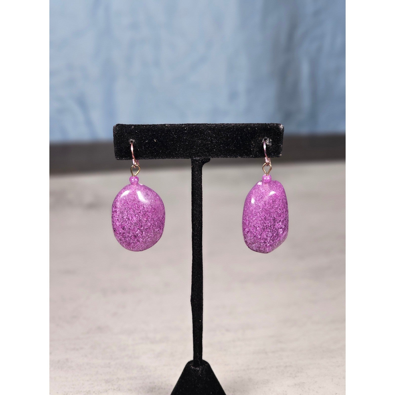 Purple Stone Drop Earrings Handmade Dangle Earrings Vintage Style
