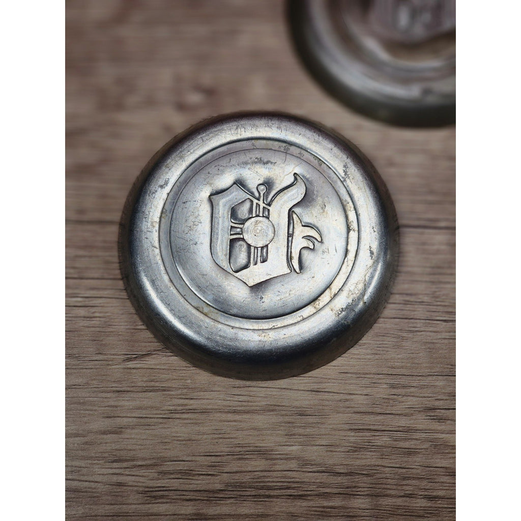 Vintage Aluminum Coaster Set of 3 Embossed D Monogram 3 3/8 Inch