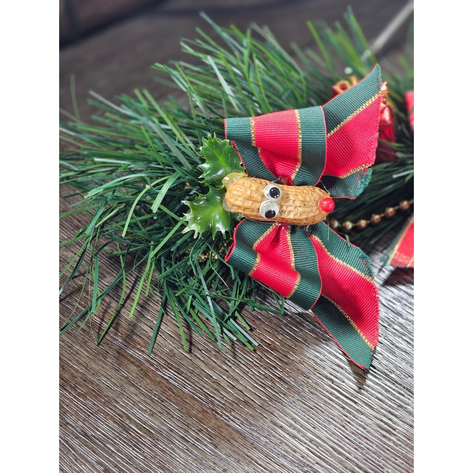 Vintage Christmas Garland 60" Pine Bear Peanut Reindeer Decor