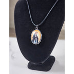 Vintage Madonna Pendant Necklace Oval Religious Medallion