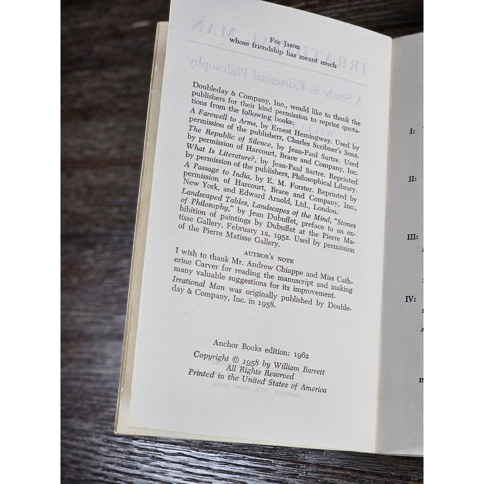 Vintage Irrational Man Book William Barrett Existential Philosophy 1962