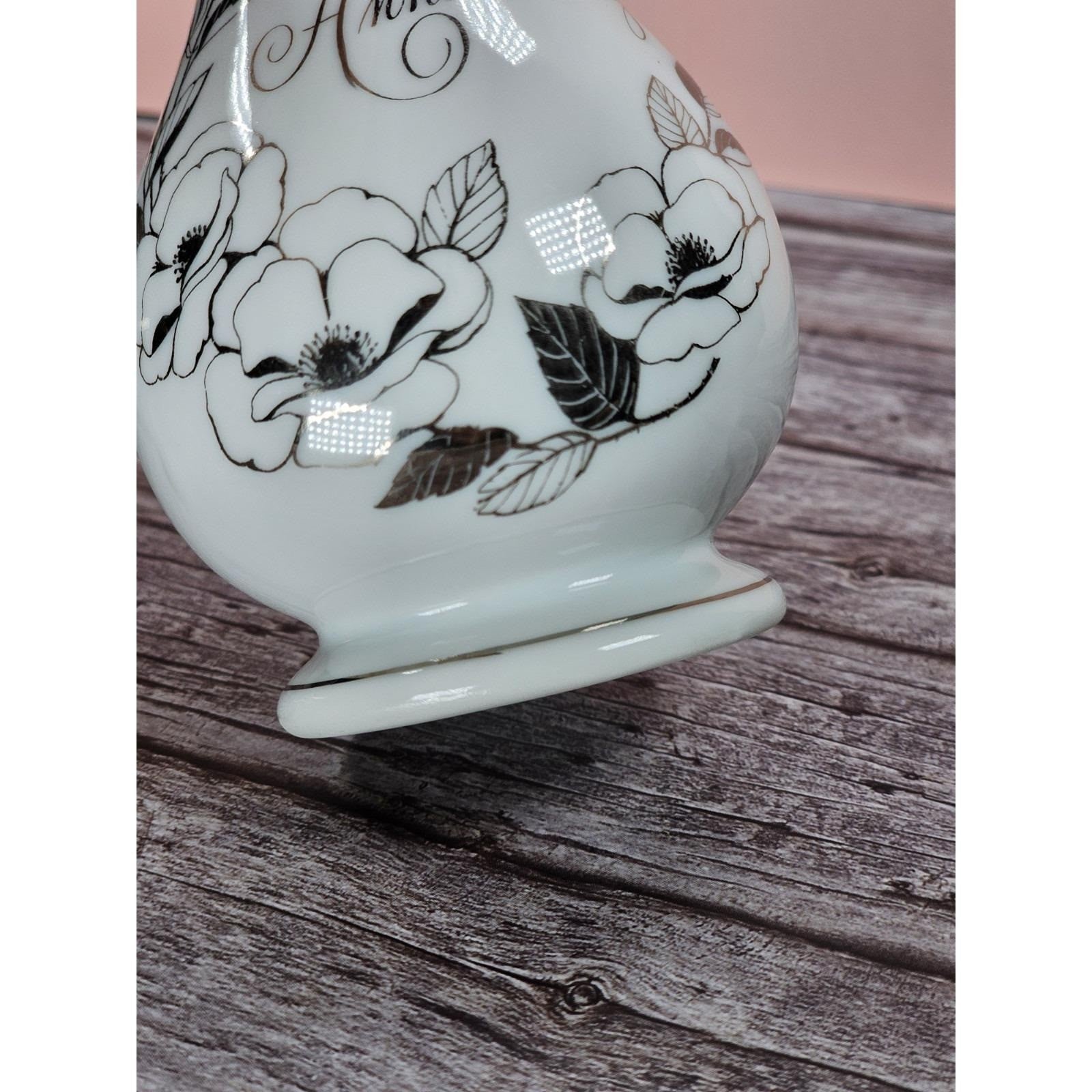 Vintage 25th Anniversary Porcelain Bud Vase with Silver Trim Floral Design