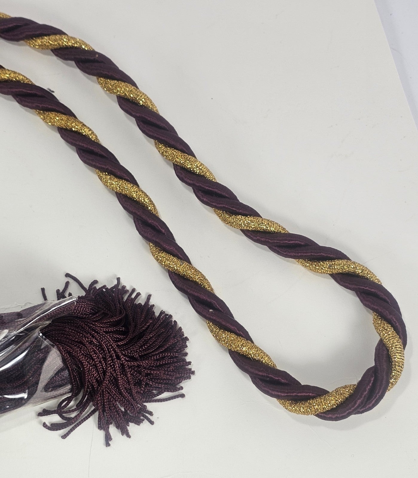 Elegant 6ft Maroon & Gold Curtain Tassel With Ornate Design