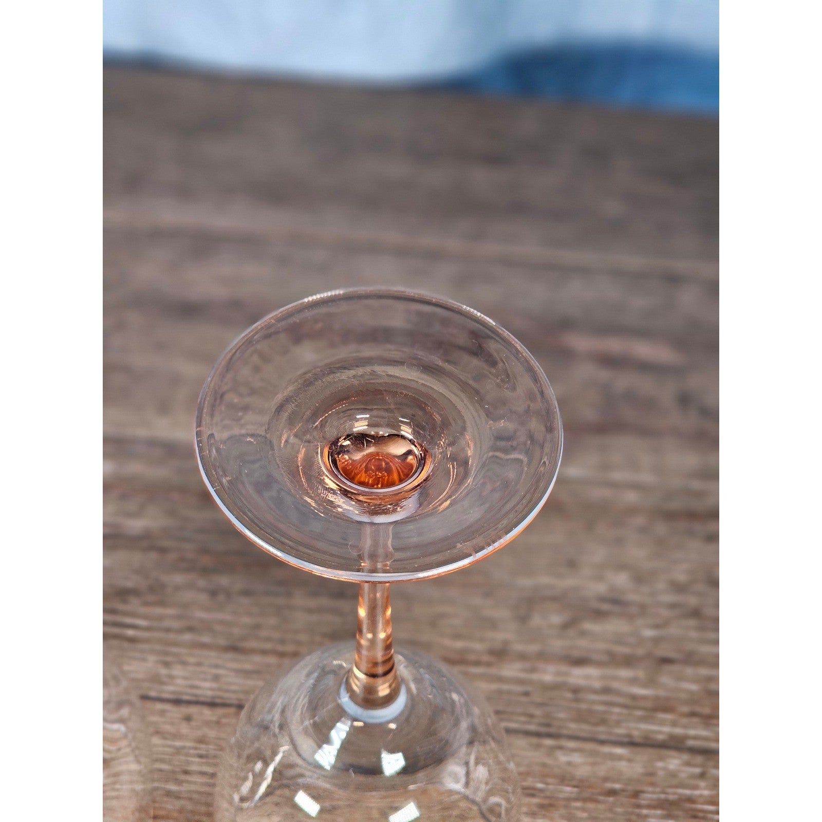 Vintage Pink Stem Wine Glasses Set of 2 Clear Bowl 8.5 Inch