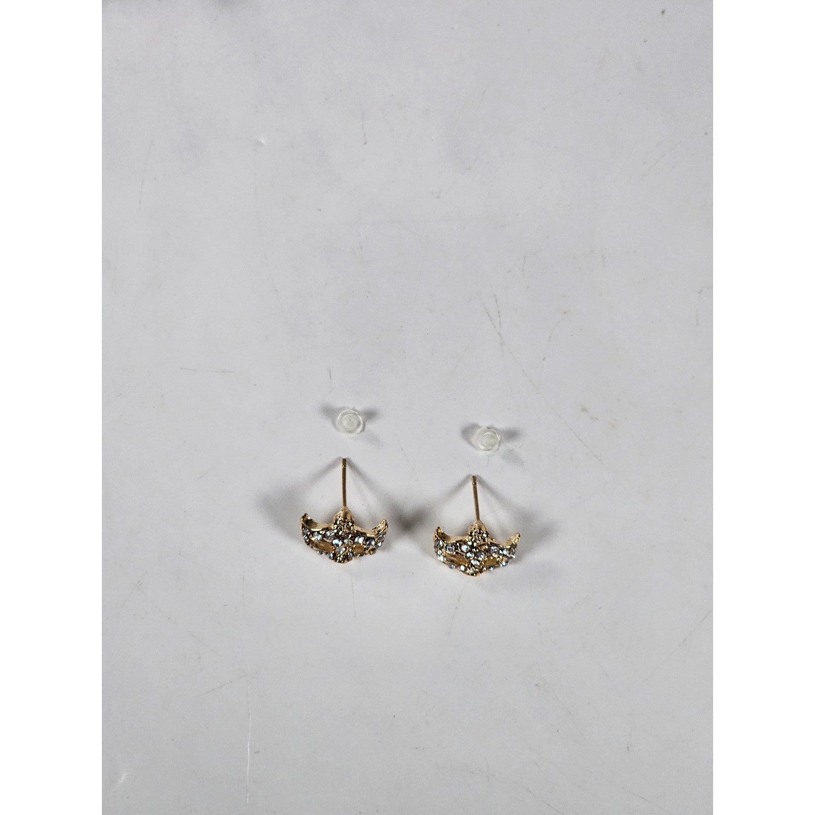 Vintage Gold Tone Mask Stud Earrings Mardi Gras Rhinestone
