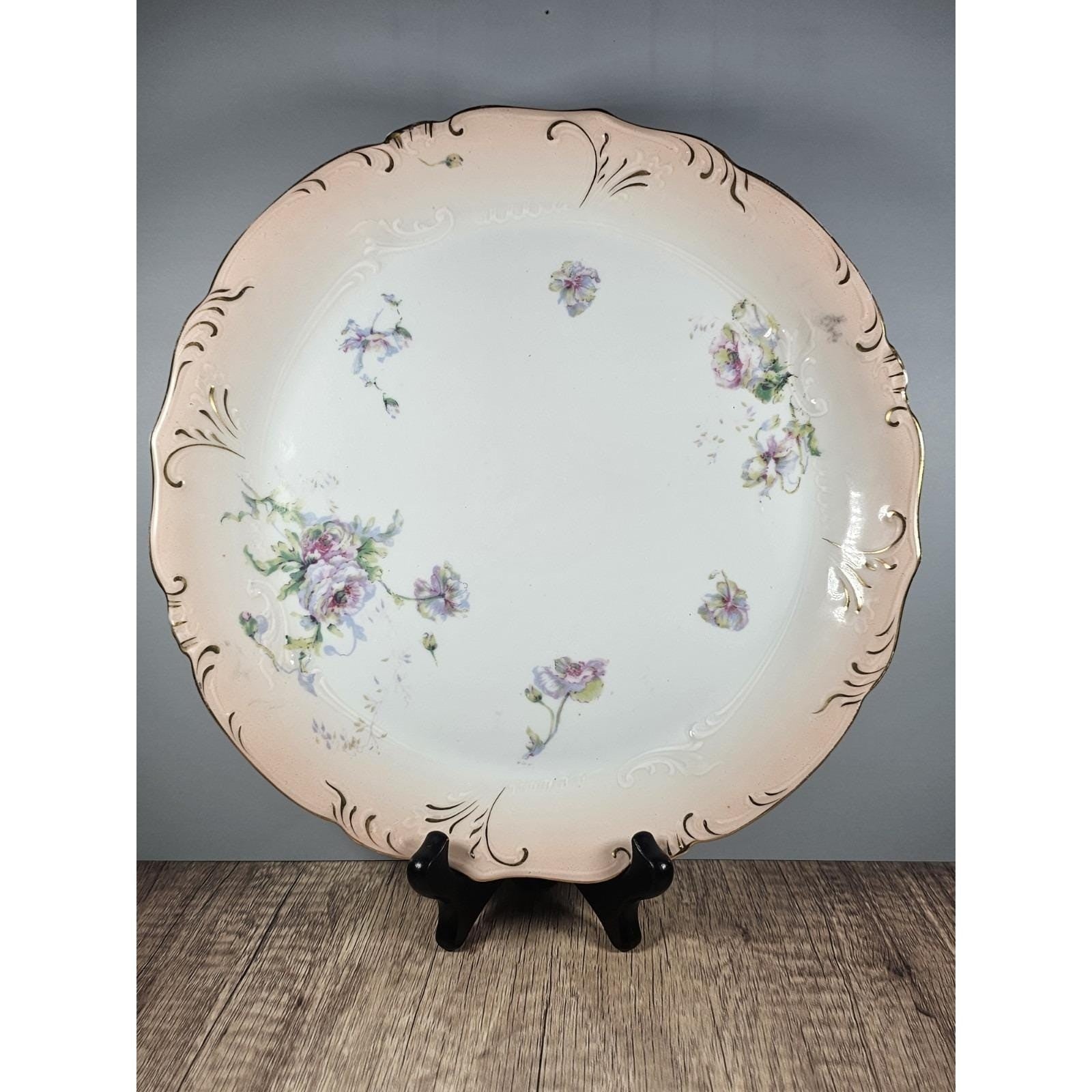 Vintage Austria Hand Painted Floral Porcelain Plate 11" Gold Rim