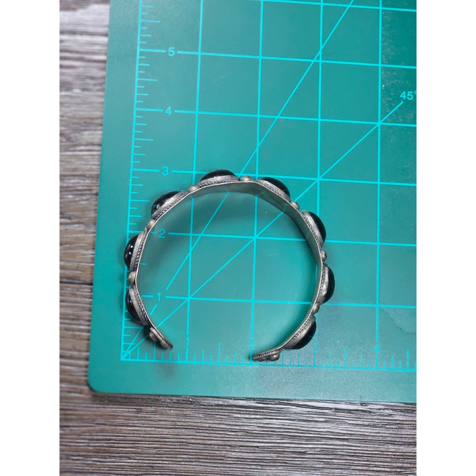 Vintage Red Cabochon Cuff Bracelet Silver Tone Boho