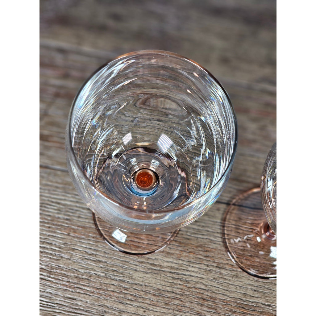 Vintage Pink Stem Wine Glasses Set of 2 Clear Bowl 8.5 Inch