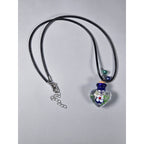 Glass Heart Bottle Pendant Necklace with Floral Design on Black Cord