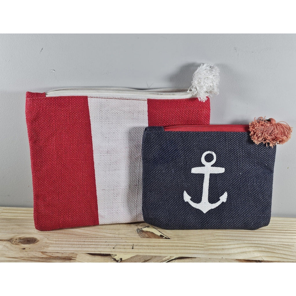 Mud Pie Sea Icon Anchor Cosmetic Case & Jute Carryall Bag Set of 2