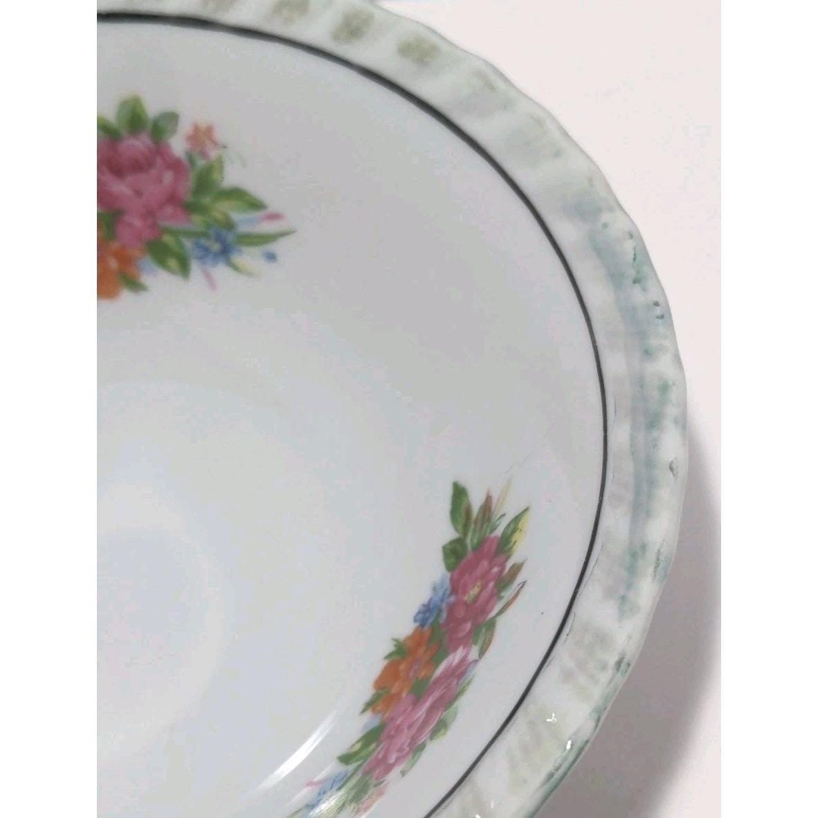 Vintage Yamatsu Japan Floral Porcelain Bowl Scalloped