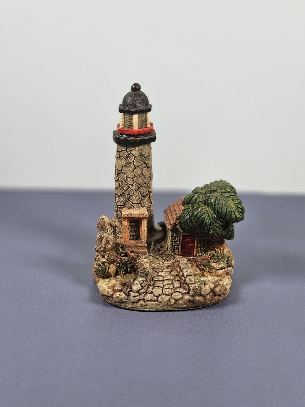 Vintage Ks Collection Lighthouse Figurine With Palm Tree & Cottage