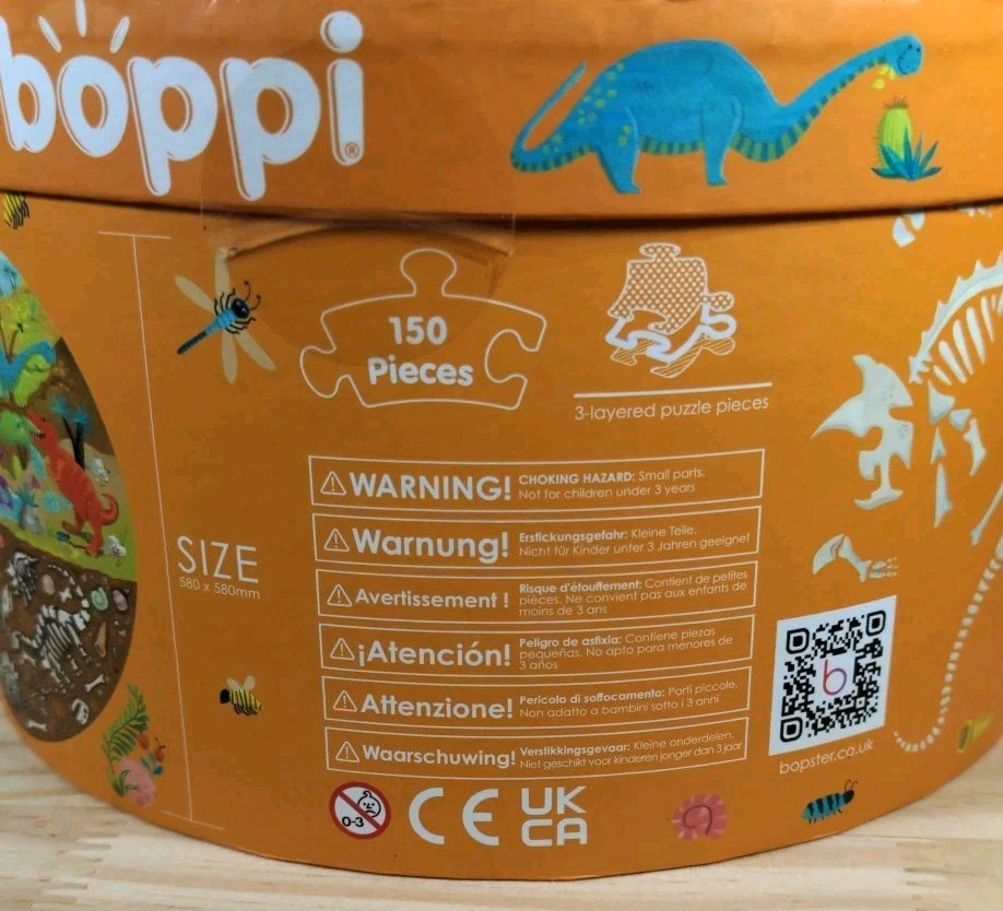 New Boppi Kids 150 pcs Round "Dinosaurs" Jigsaw Puzzle by Laura Watson Sealed