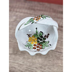 Vintage Portuguese Hand Painted Ceramic Basket with Floral Design