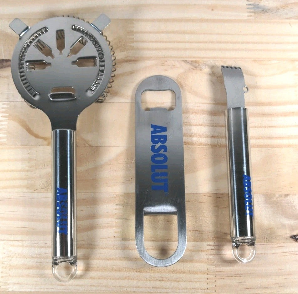 Absolut Vodka 9-Piece Bar Toolkit Set  Shaker Glass Muddler Strainer & More