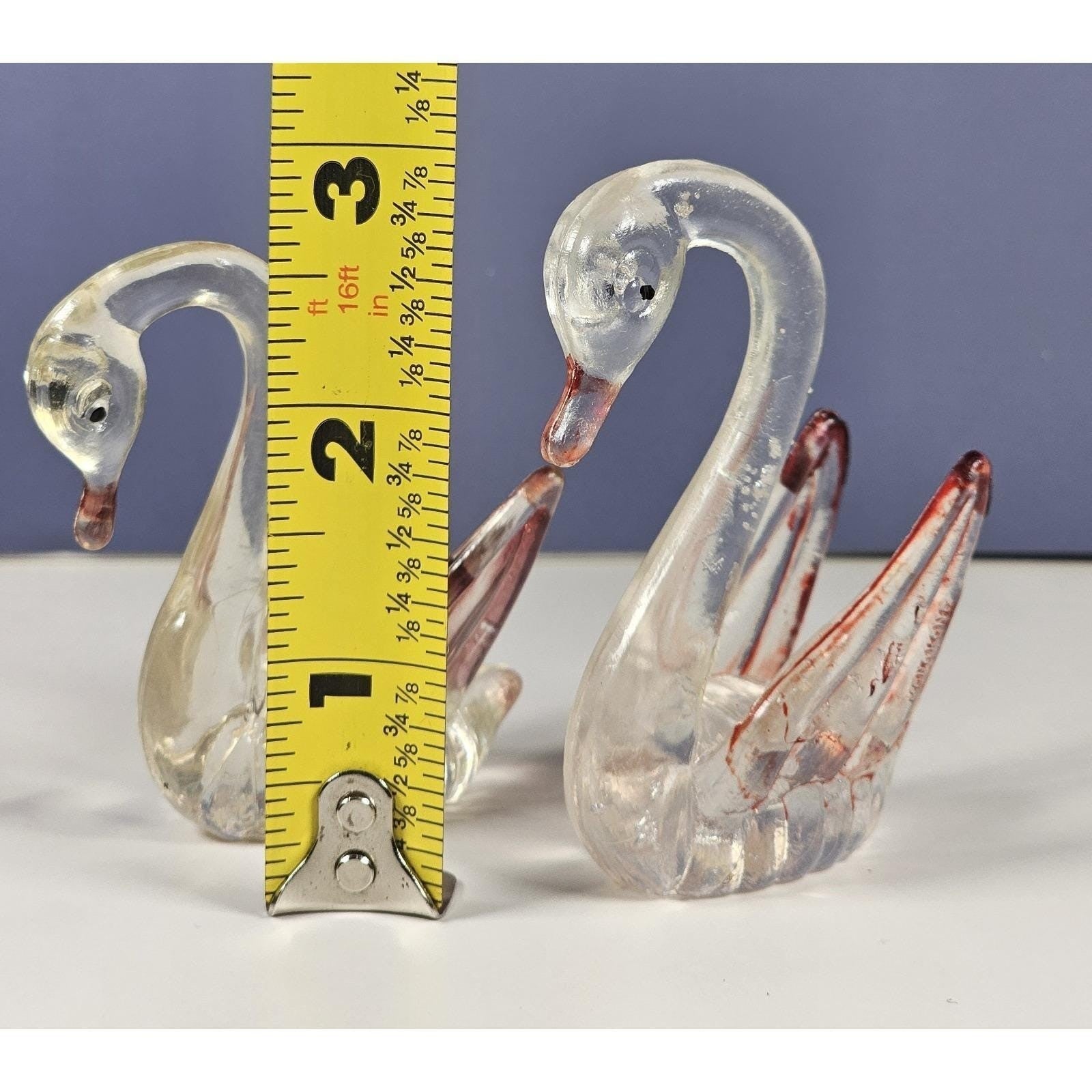 Vintage Acrylic Swan Figurines Clear Red Hong Kong Decor