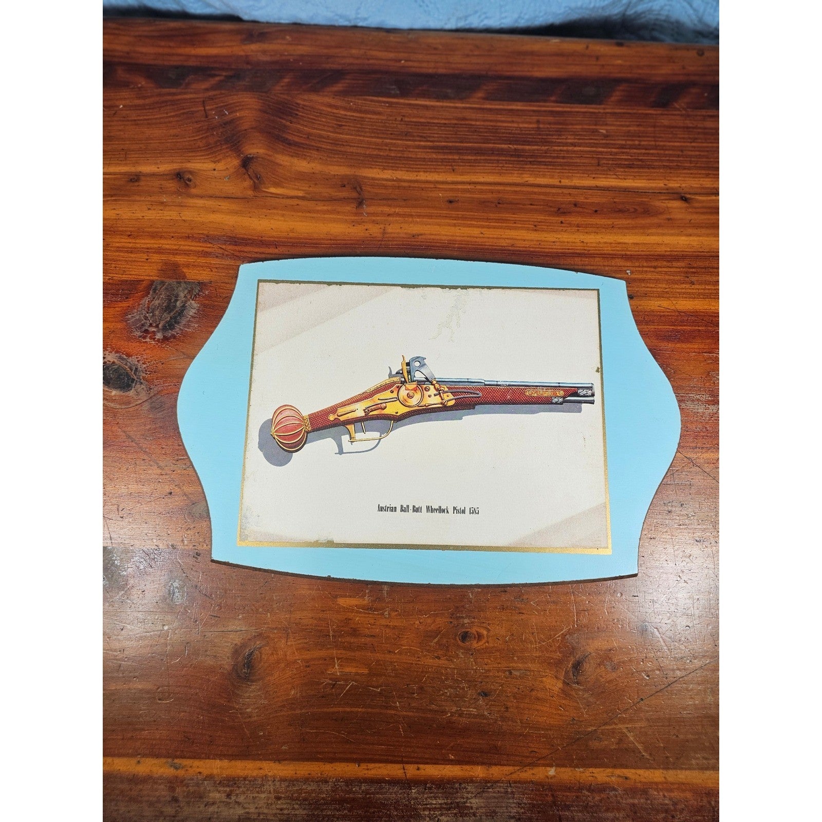 Vintage Firearms Illustration Wall Plaque – Austrian Wheellock Pistol 1655
