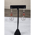Vintage Peace Sign Dangle Earrings Sterling Silver Beaded Drop