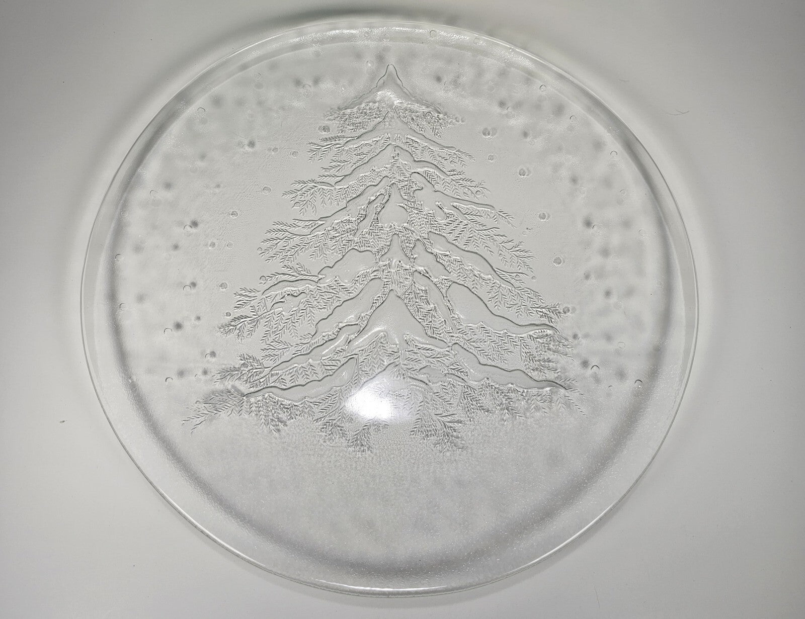 Crystal Serving Platter 12 3/4 With Etched Evergreen With Original Box