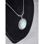 Vintage Angel Cameo Pendant Necklace Blue White Beaded Frame