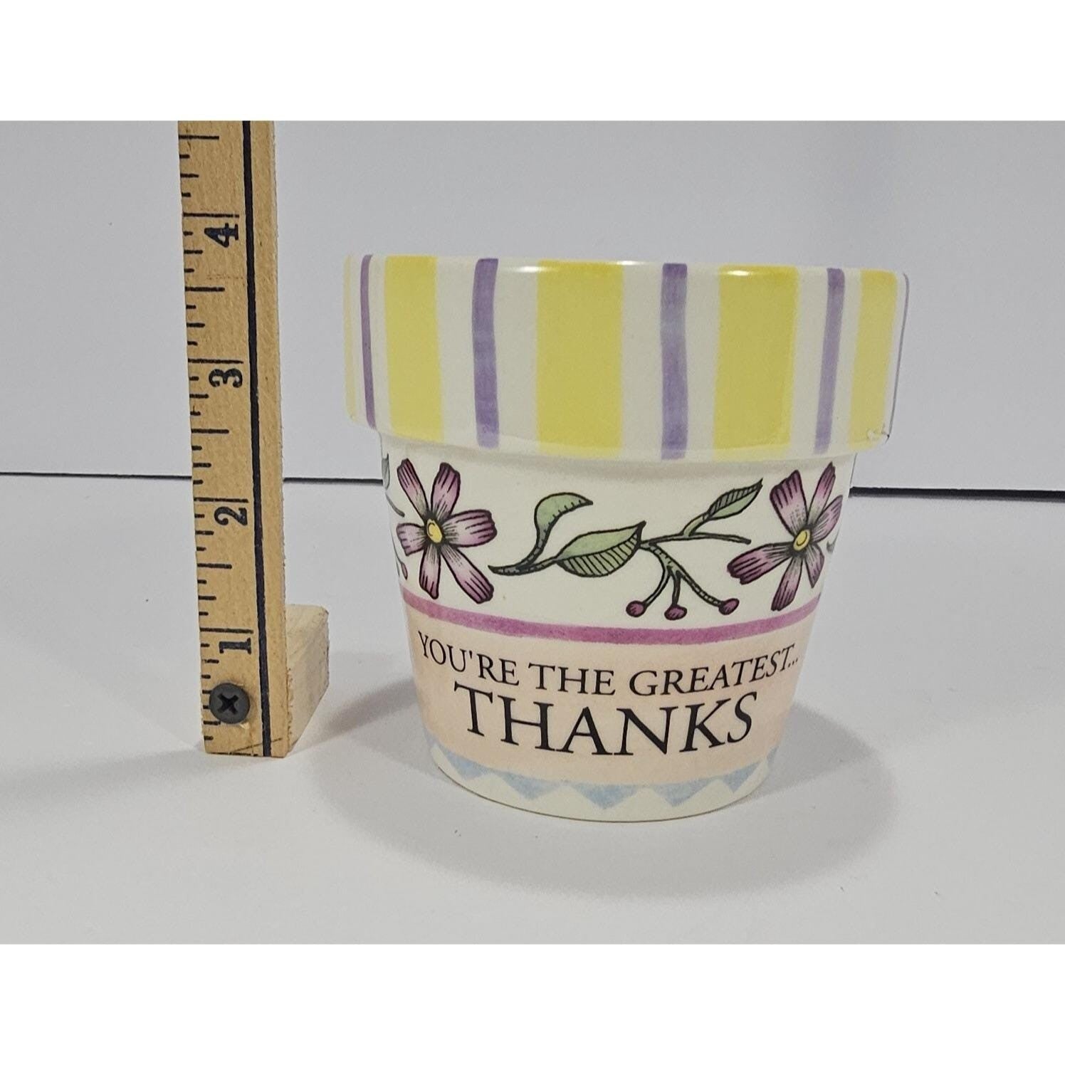 Vintage Russ Berrie Hand Painted Ceramic Flower Pot Planter 4.25"