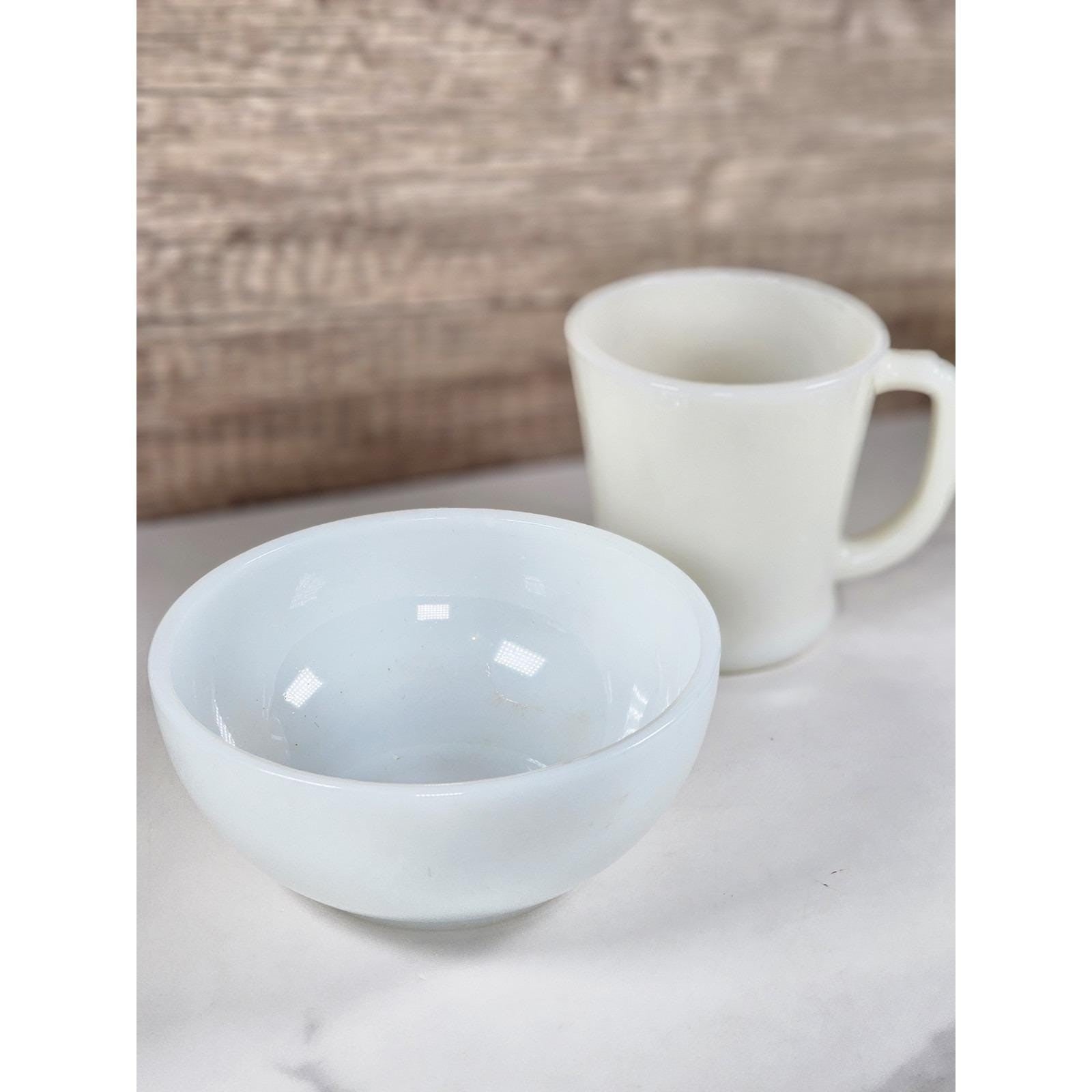 Vintage Anchor Hocking Milk Glass Mug & Bowl Set | Classic White