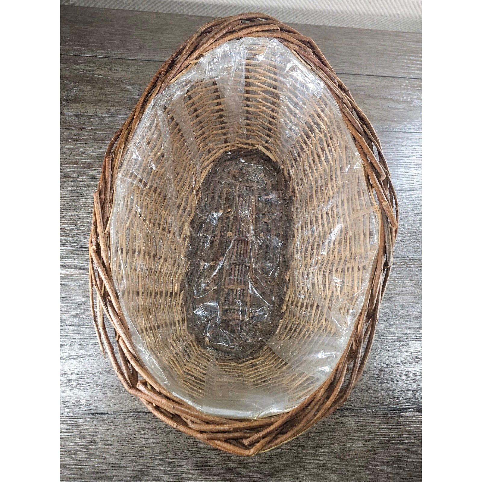 Vintage Wicker Basket with Plastic Liner – Rustic Storage Planter Basket