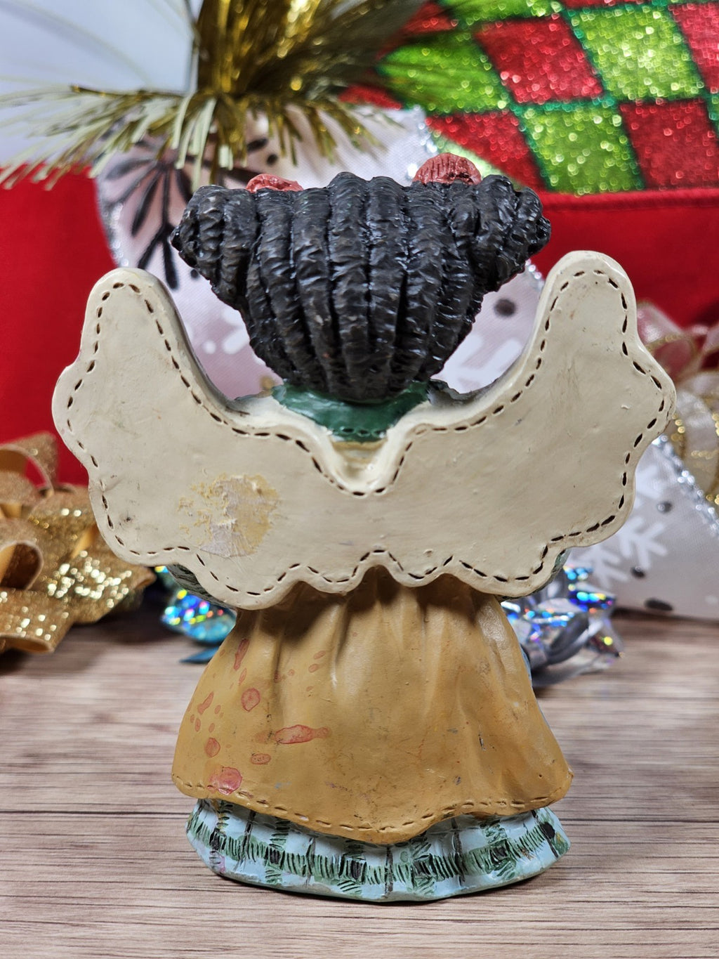 Vintage 90s Angel Figurine Holding Birdhouse 3"