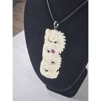 Vintage Carved Dragon Pendant Necklace With Pink Stone
