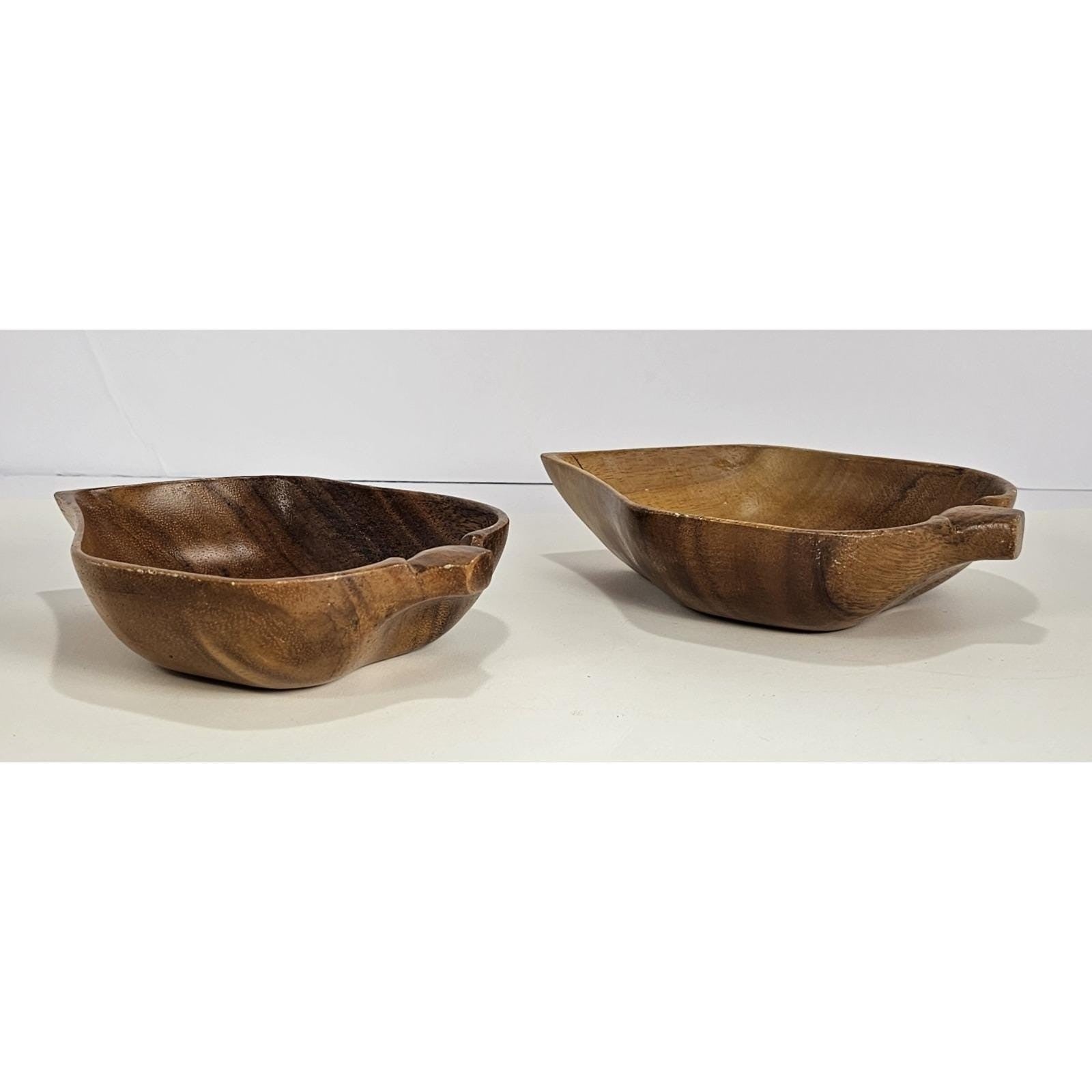 Monkey Pod Wood Leaf Bowls Set of 2 Handcrafted Handles