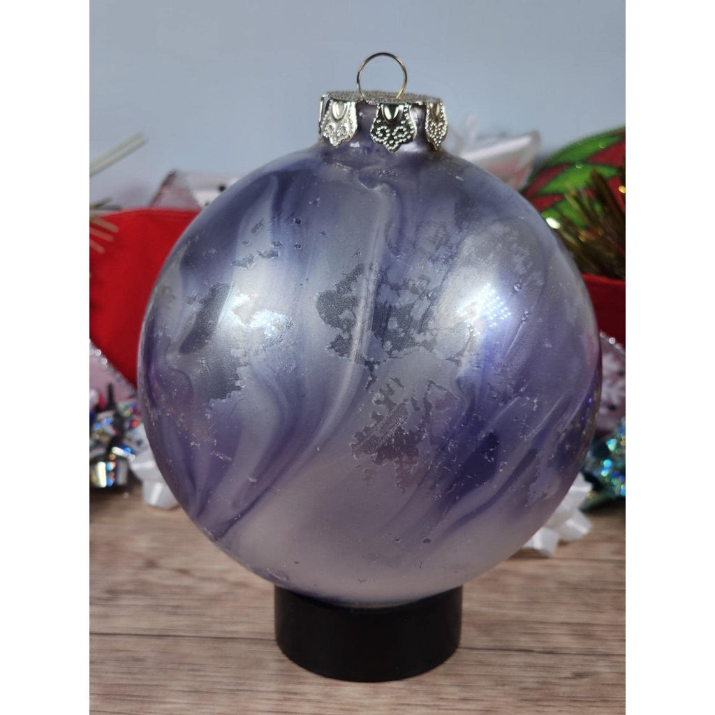 Vintage Blown Glass Christmas Ornaments Purple Blue Iridescent Set of 2