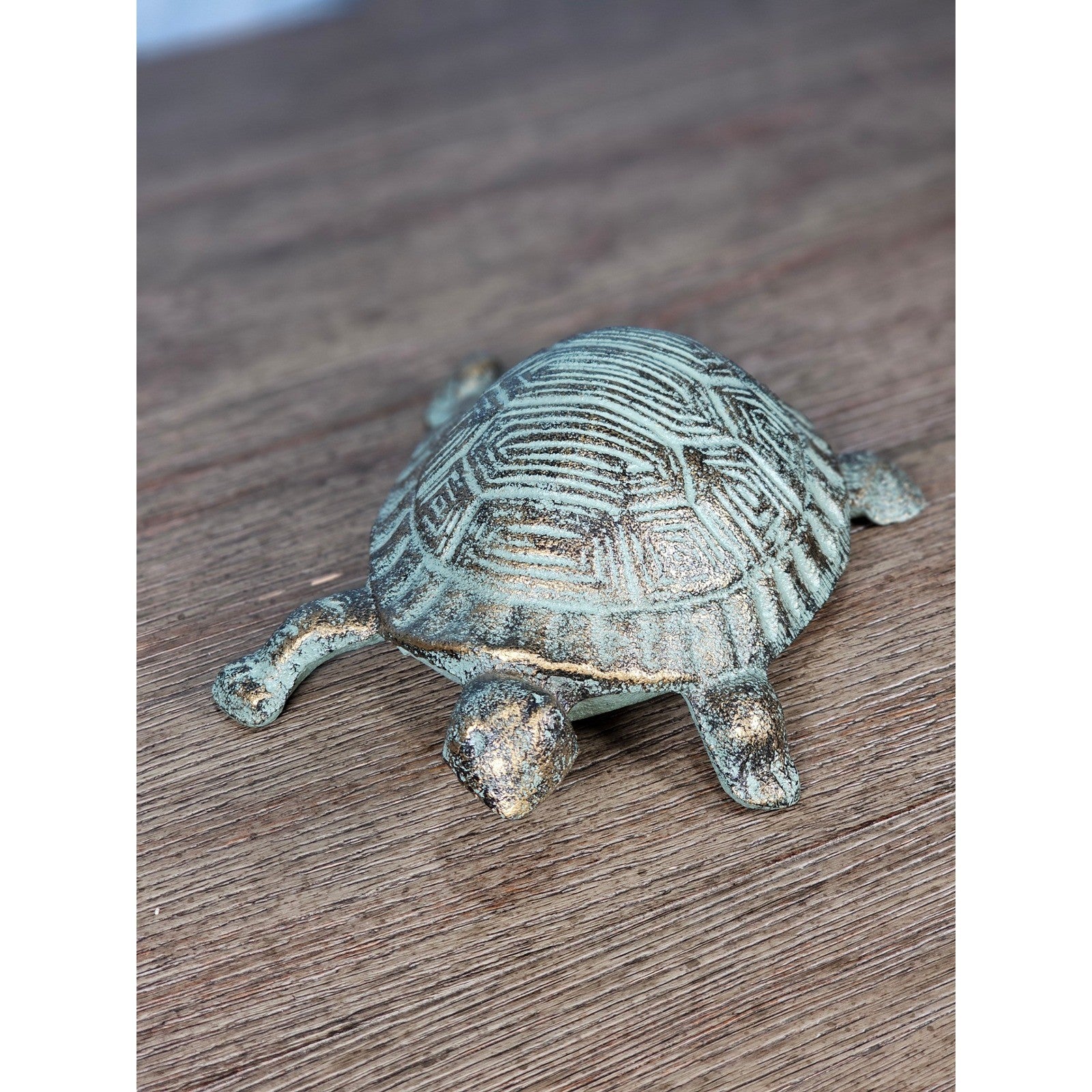 Cast Iron Turtle Decor Tabletop Accent Green Patina Coastal Figurine