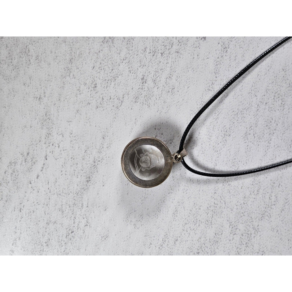 Vintage Sterling Silver Buddha Glass Pendant Necklace