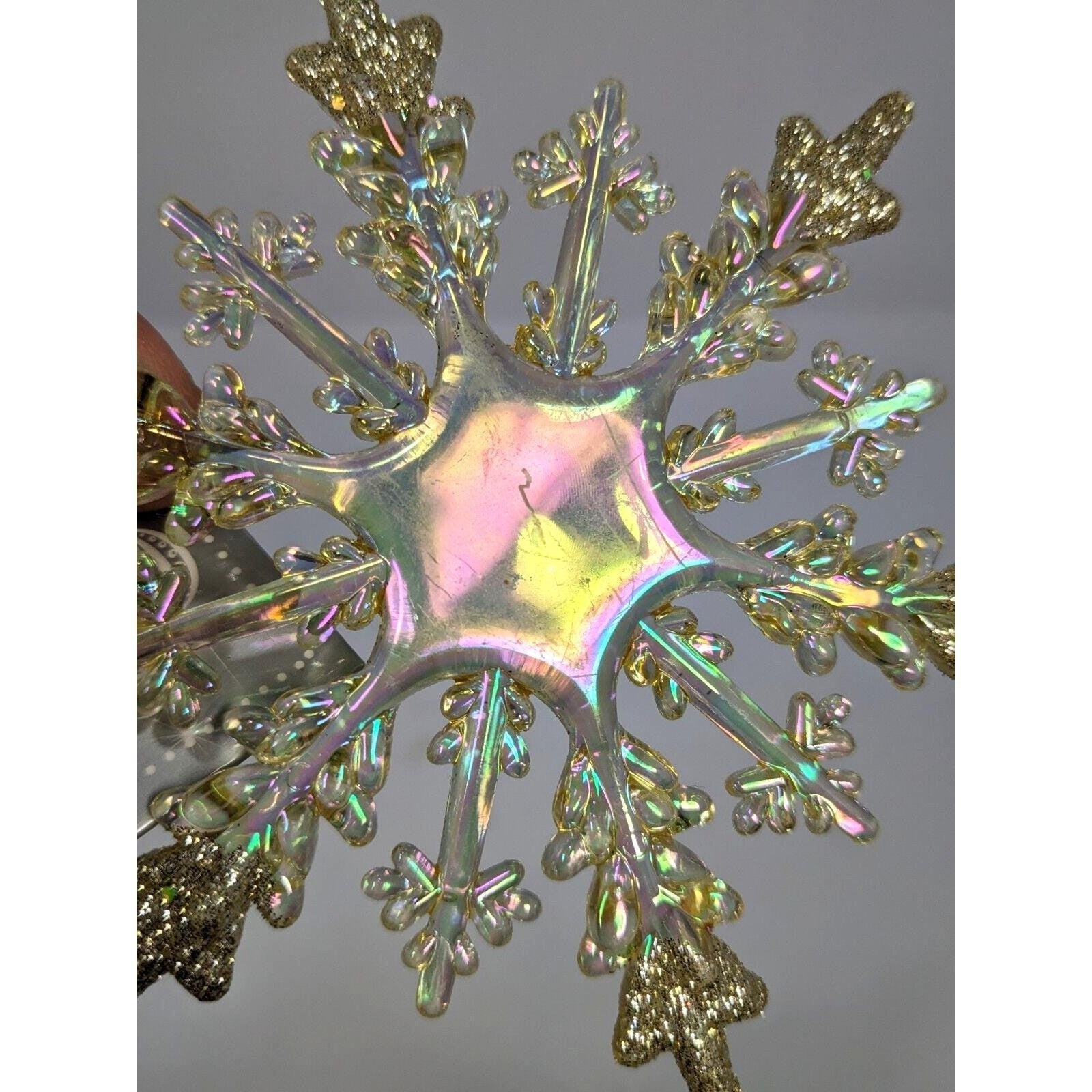 Snowflake Ornaments Set Prismatic Glitter 4 Inch Plastic