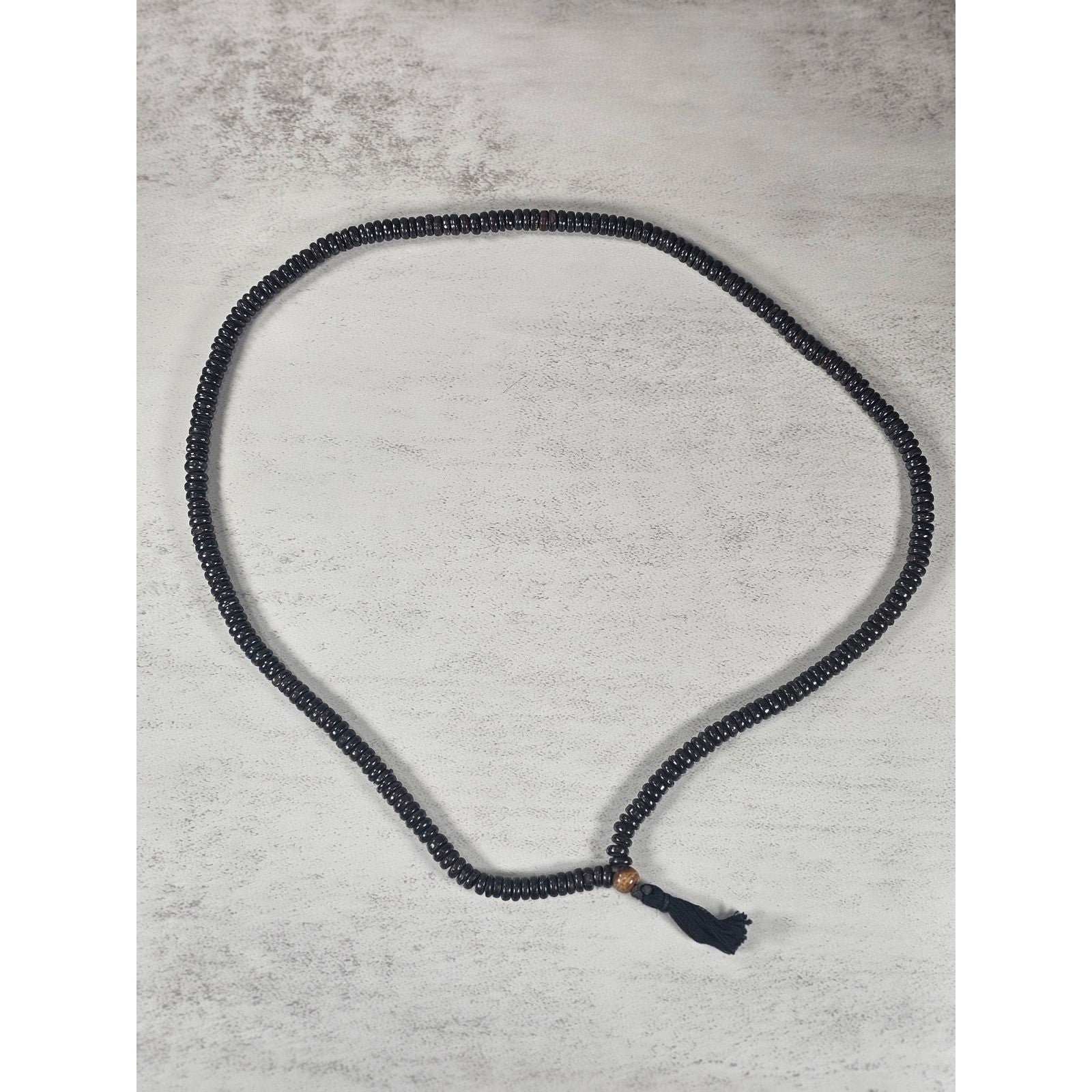 Vintage Black Beaded Tassel Necklace Boho Wood Accent Pendant