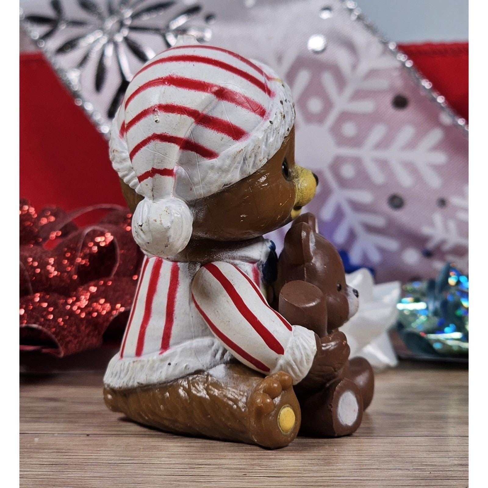 Vintage Bear Figurine Candy Cane Pajamas Teddy Bear 2.5 Inch