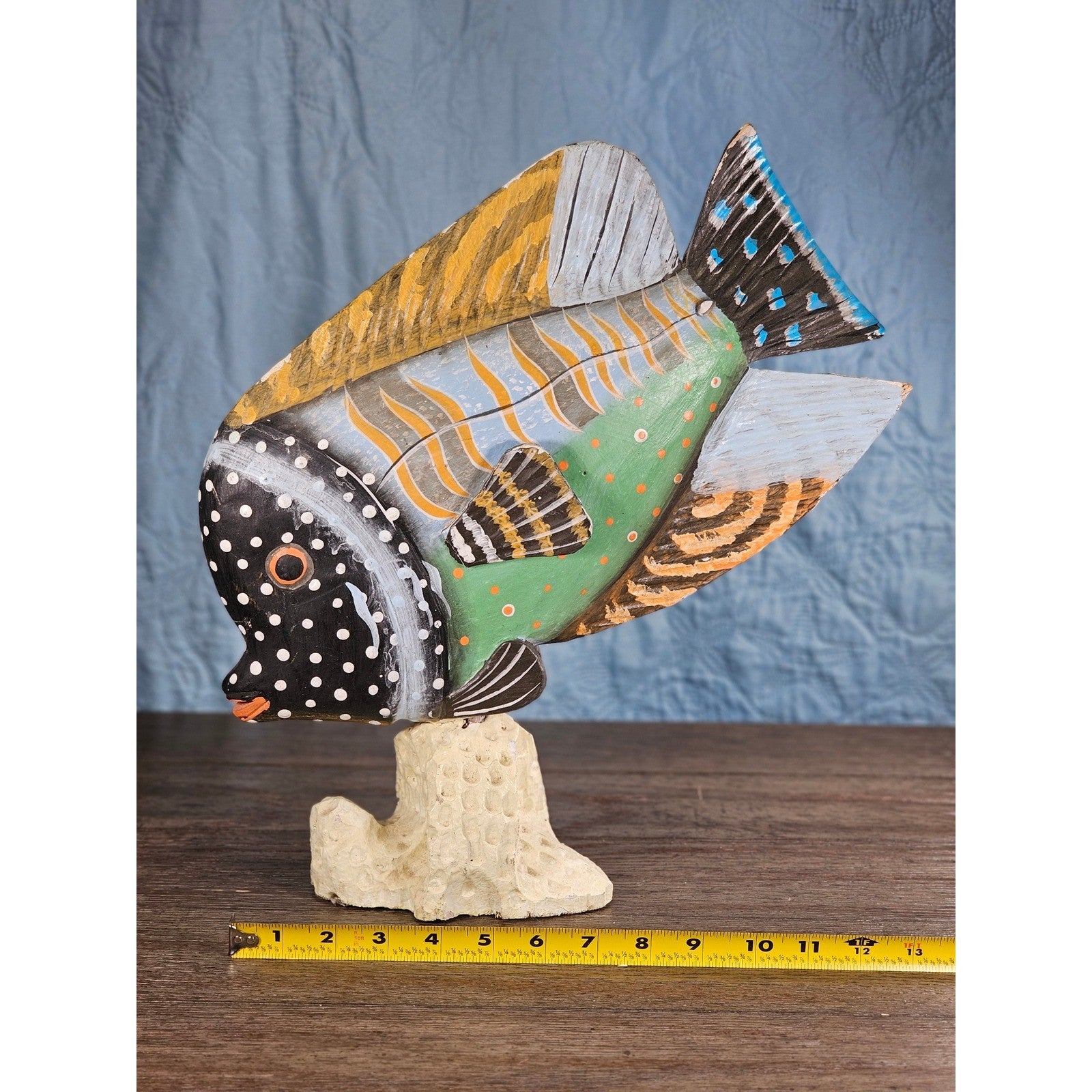 Vintage Hand-Painted Tropical Fish Sculpture Coastal Folk Art Decor