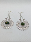Silver Plated Peacock Feather Acrylic Eye Dangle Drop Earrings