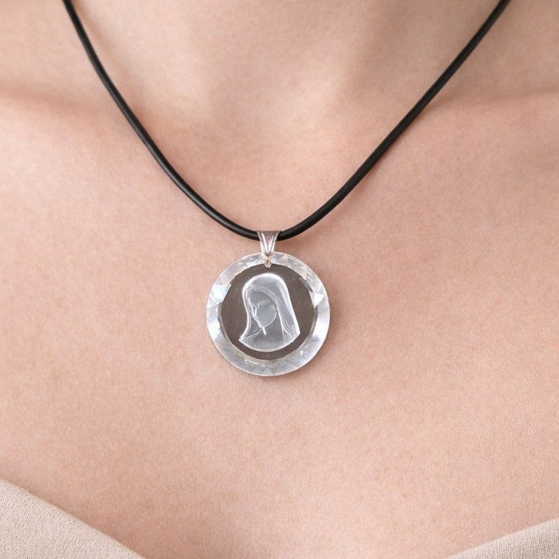 Vintage Swarovski Crystal Madonna Pendant 925 Silver Necklace