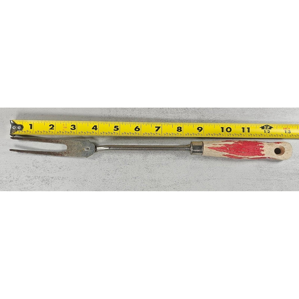 Vintage BBQ Carving Fork Wood Handle Red Paint Rustic 13 Inch